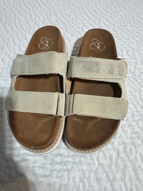 Women's Double-Strap Suede Slide Sandals - Beige